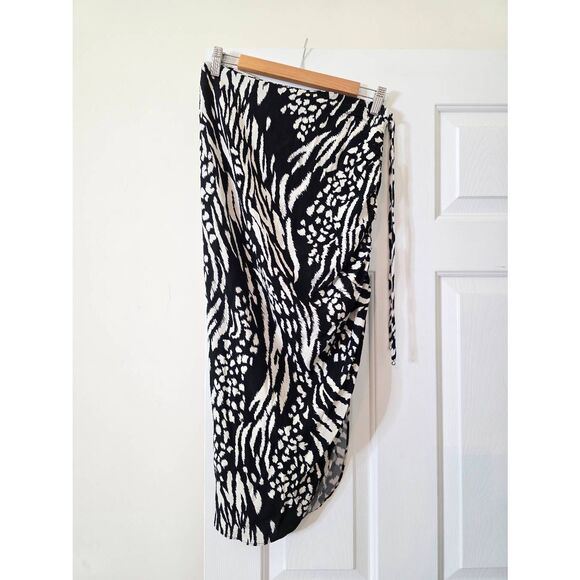 VERONICA BEARD Skirt Womens sz 6 Black Ivory Ruched Long $395 - Picture 2 of 6